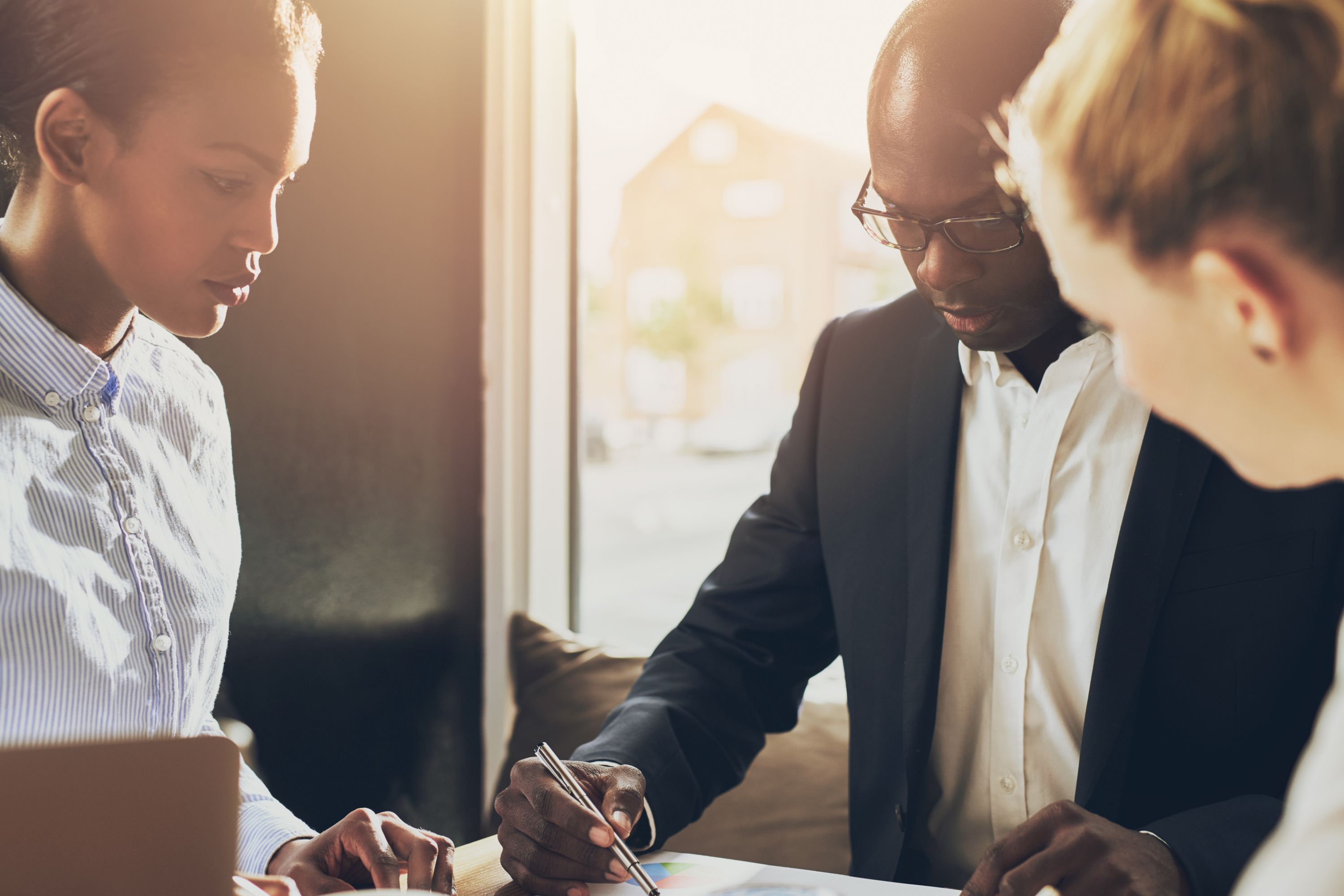 Finance professionals reviewing a business plan
